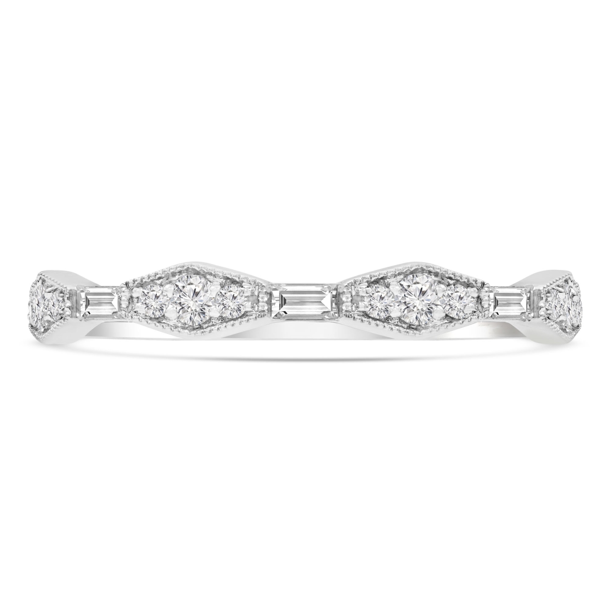 0.25 CTW Baguette Diamond Vintage Semi-Eternity Anniversary Wedding Band Ring in 14K White Gold - Size 4
