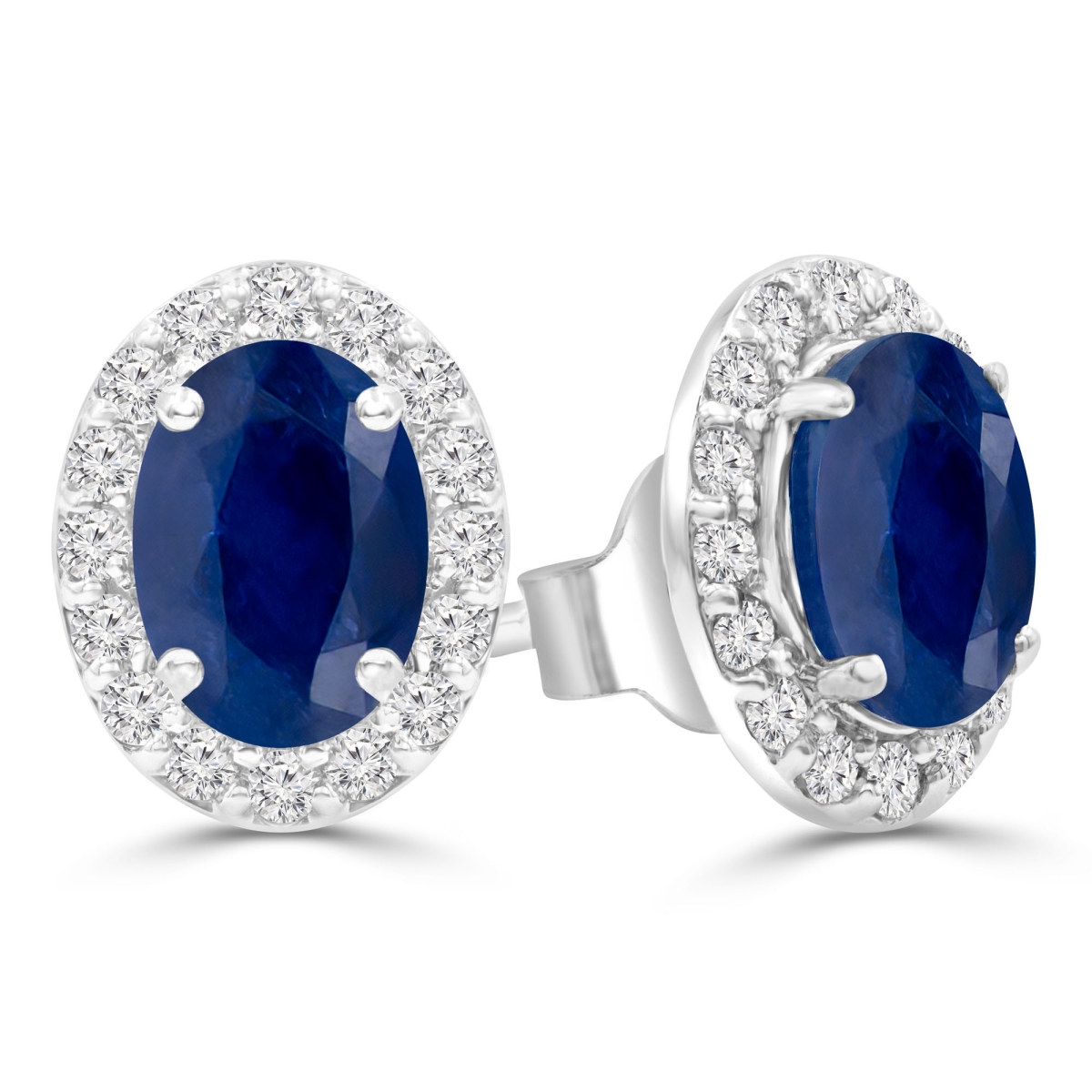 MDR220077 2.5 CTW Oval Blue Sapphire Oval Halo Stud Earrings in 14K White Gold
