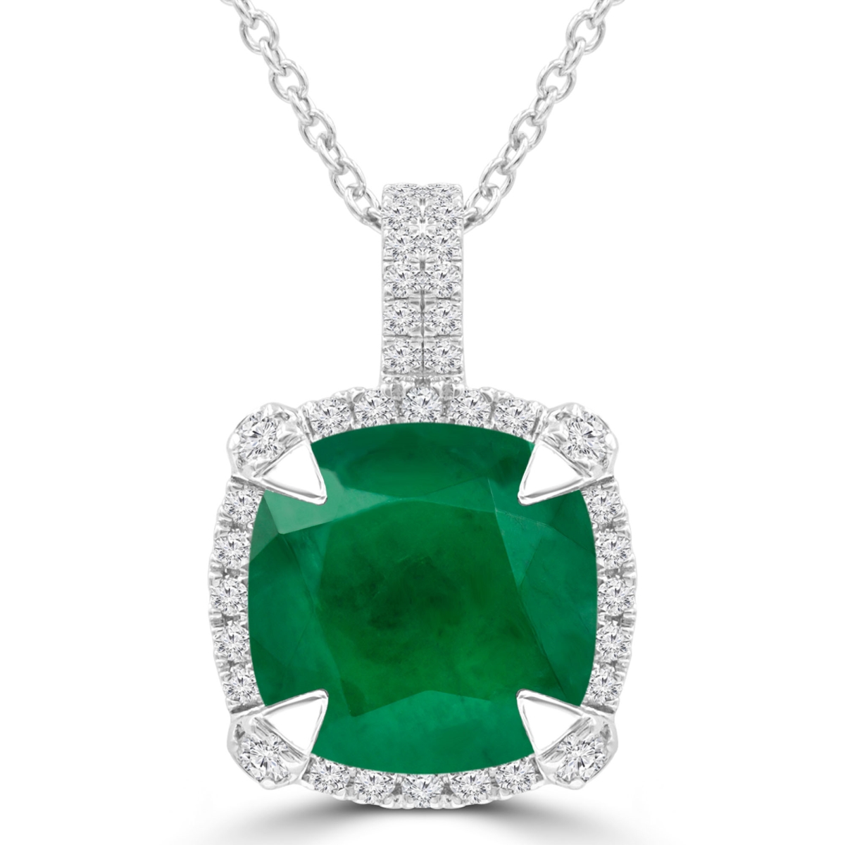 Picture of Majesty Diamonds MDR220150 3.88 CTW Cushion Green Emerald Claw Prong Cushion Halo Pendant Necklace in 14K White Gold