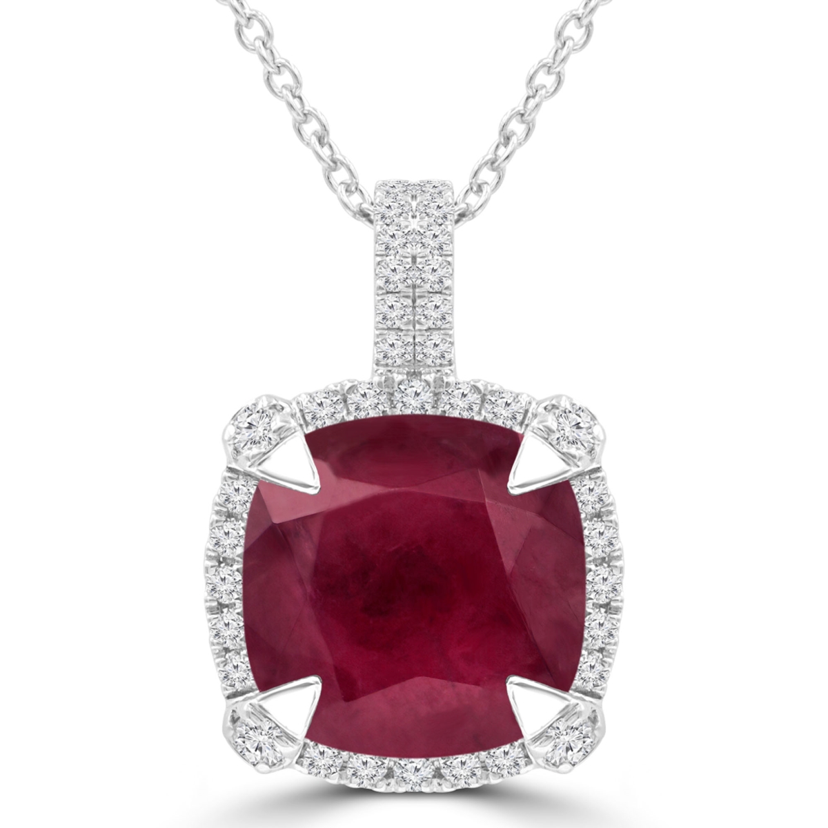Picture of Majesty Diamonds MDR220151 5.8 CTW Cushion Red Ruby Claw Prong Cushion Halo Pendant Necklace in 14K White Gold