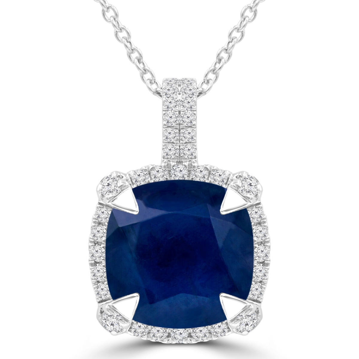 Picture of Majesty Diamonds MDR220152 3.6 CTW Cushion Blue Sapphire Claw Prong Cushion Halo Pendant Necklace in 14K White Gold