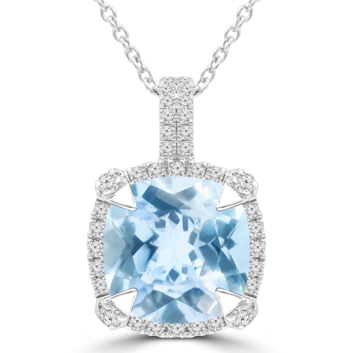 Picture of Majesty Diamonds MDR220153 4.9 CTW Cushion Blue Topaz Claw Prong Cushion Halo Pendant Necklace in 14K White Gold