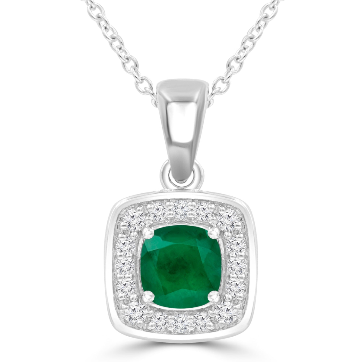 Picture of Majesty Diamonds MDR220155 0.75 CTW Cushion Green Emerald Claw Prong Cushion Halo Pendant Necklace in 14K White Gold