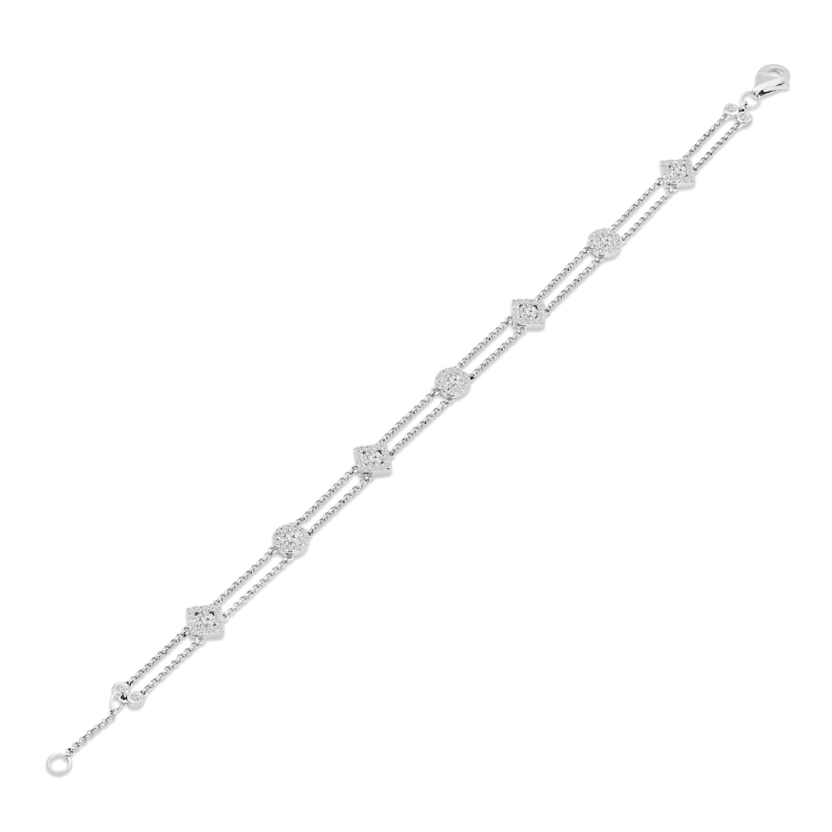 1 CTW Round Diamond Two-Strand Chain Bracelet in 18K White Gold