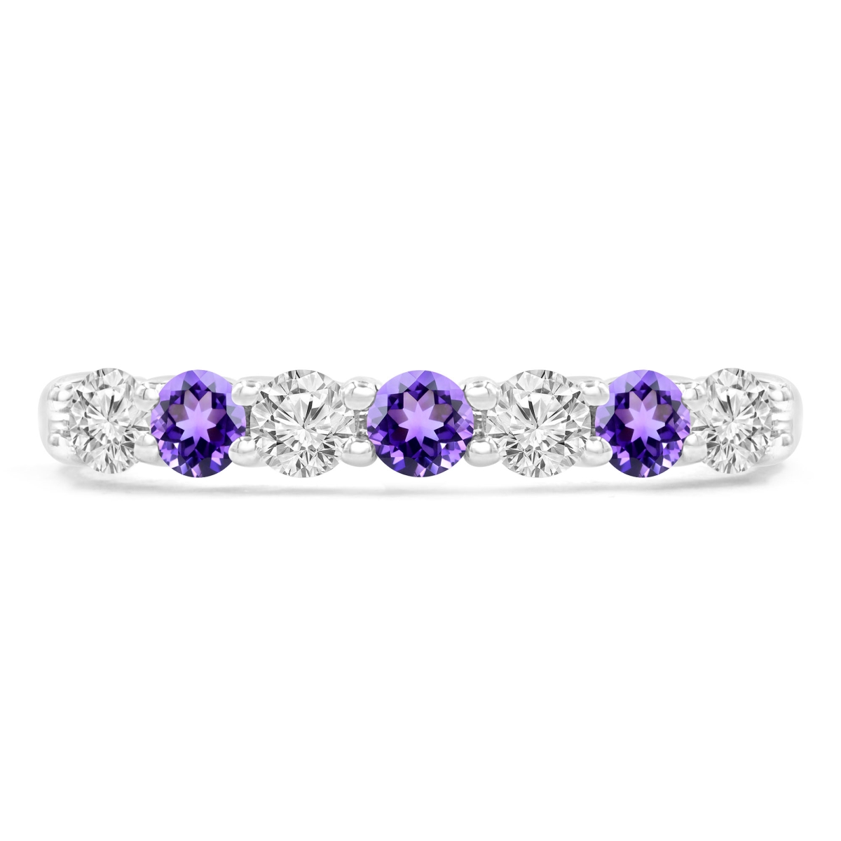 0.5 CTW Round Purple Amethyst 7-Stone Alternating Semi-Eternity Anniversary Wedding Band Ring in 14K White Gold - Size 4.5 -  Great Gems, GR3056975