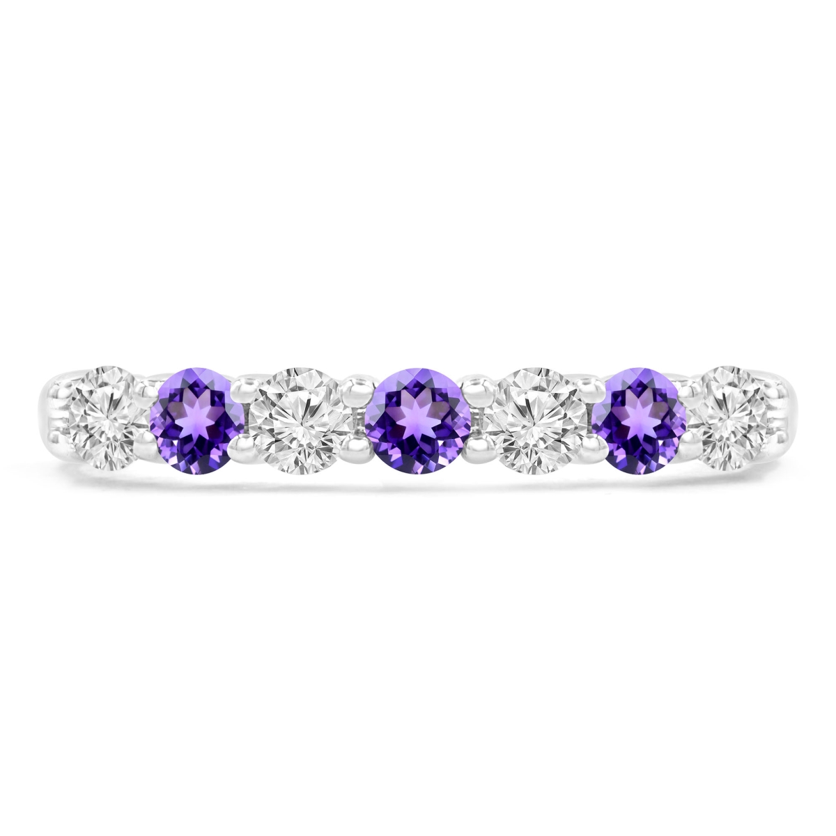 0.5 CTW Round Purple Amethyst 7-Stone Alternating Semi-Eternity Anniversary Wedding Band Ring in 14K White Gold - Size 5