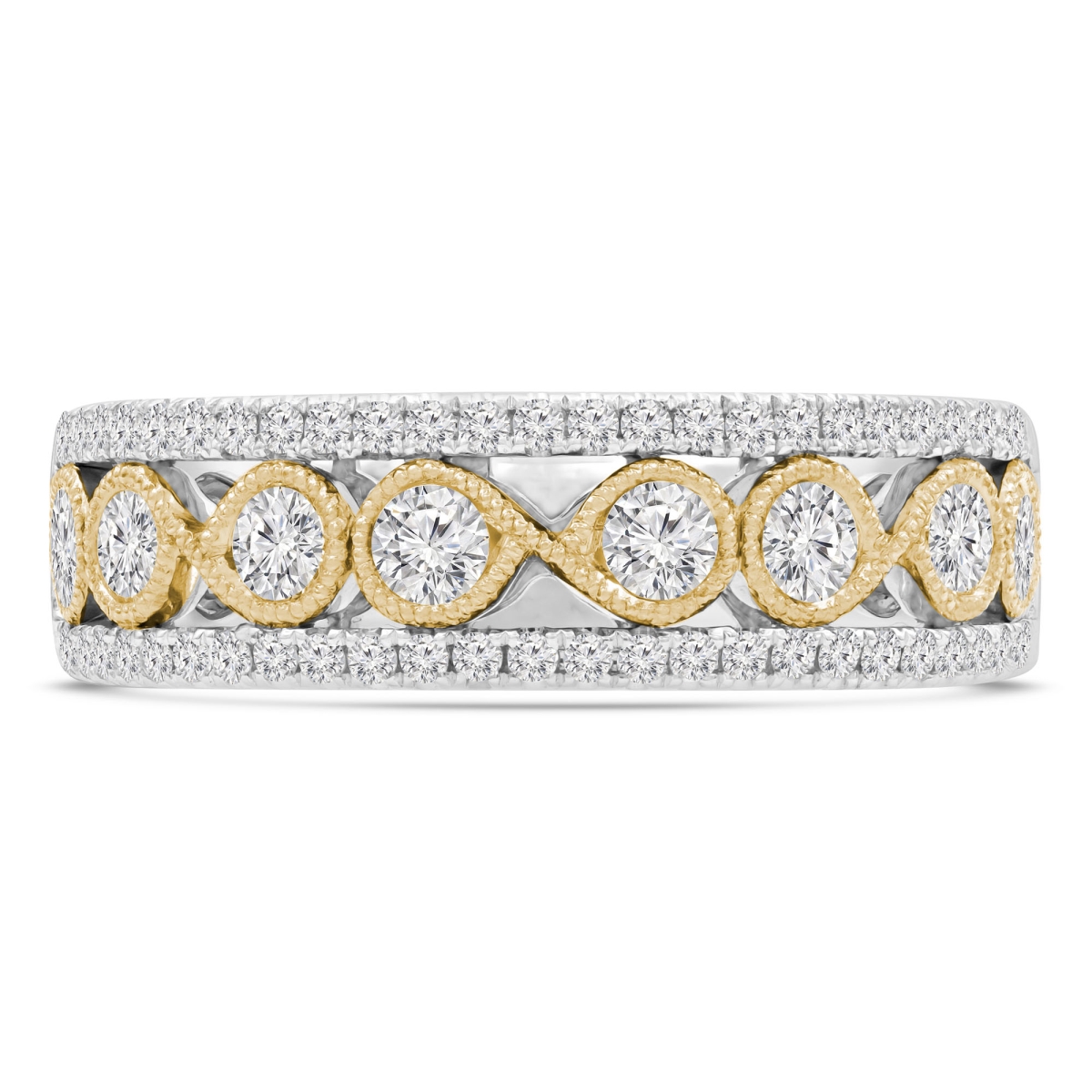 0.67 CTW Round Diamond Vintage Infinity Semi-Eternity Anniversary Wedding Band Ring in 14K Two-Tone Gold - Size 7.5