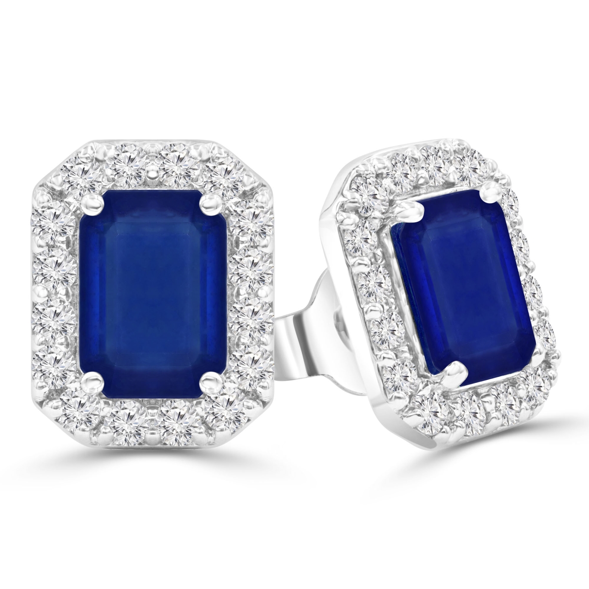 MDR220072 2.5 CTW Emerald Blue Sapphire Emerald Halo Stud Earrings in 14K White Gold