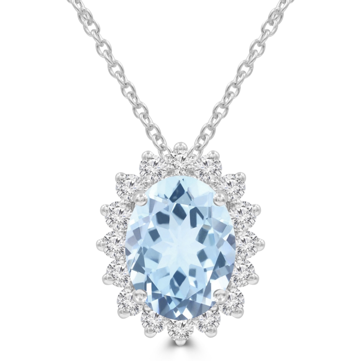Picture of Majesty Diamonds MDR220138 3.6 CTW Oval Blue Topaz Oval Floral Halo Pendant Necklace in 14K White Gold