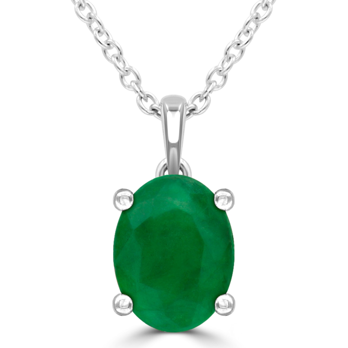 Picture of Majesty Diamonds MDR220140 1.1 CTW Oval Green Emerald Solitaire Pendant Necklace in 14K White Gold