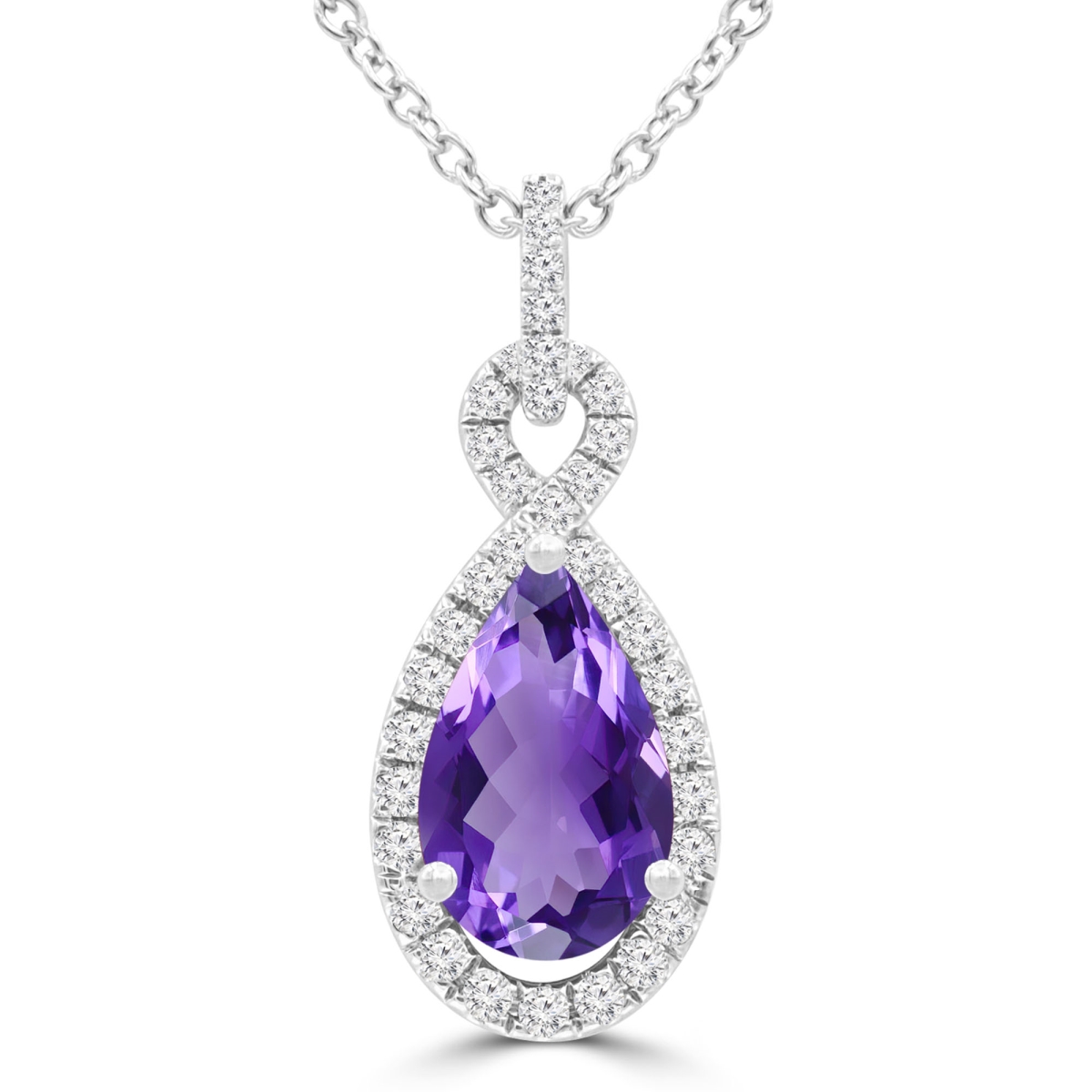 Picture of Majesty Diamonds MDR220144 1.14 CTW Pear Purple Amethyst Infinity Halo Pendant Necklace in 14K White Gold