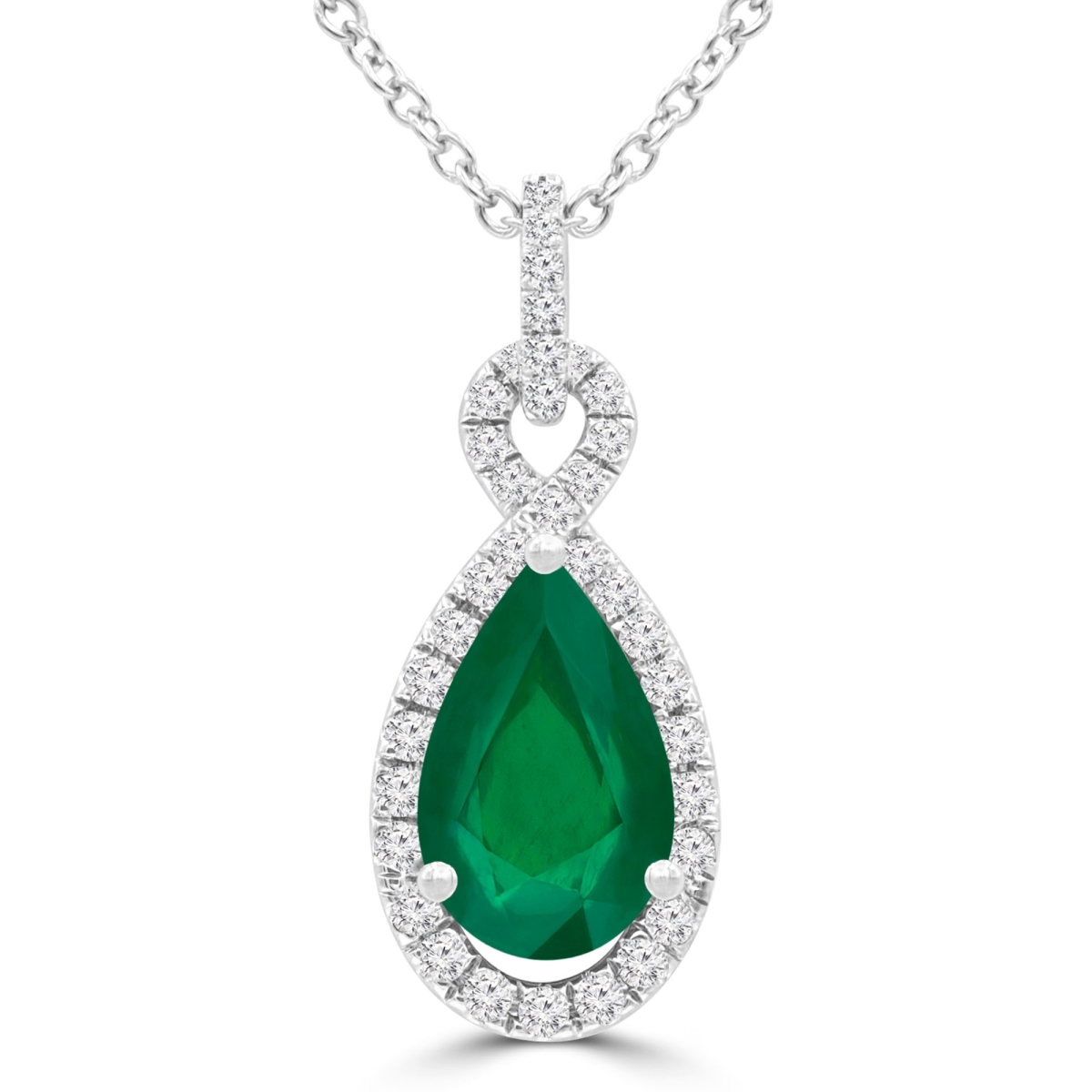 Picture of Majesty Diamonds MDR220145 1.6 CTW Pear Green Emerald Infinity Halo Pendant Necklace in 14K White Gold