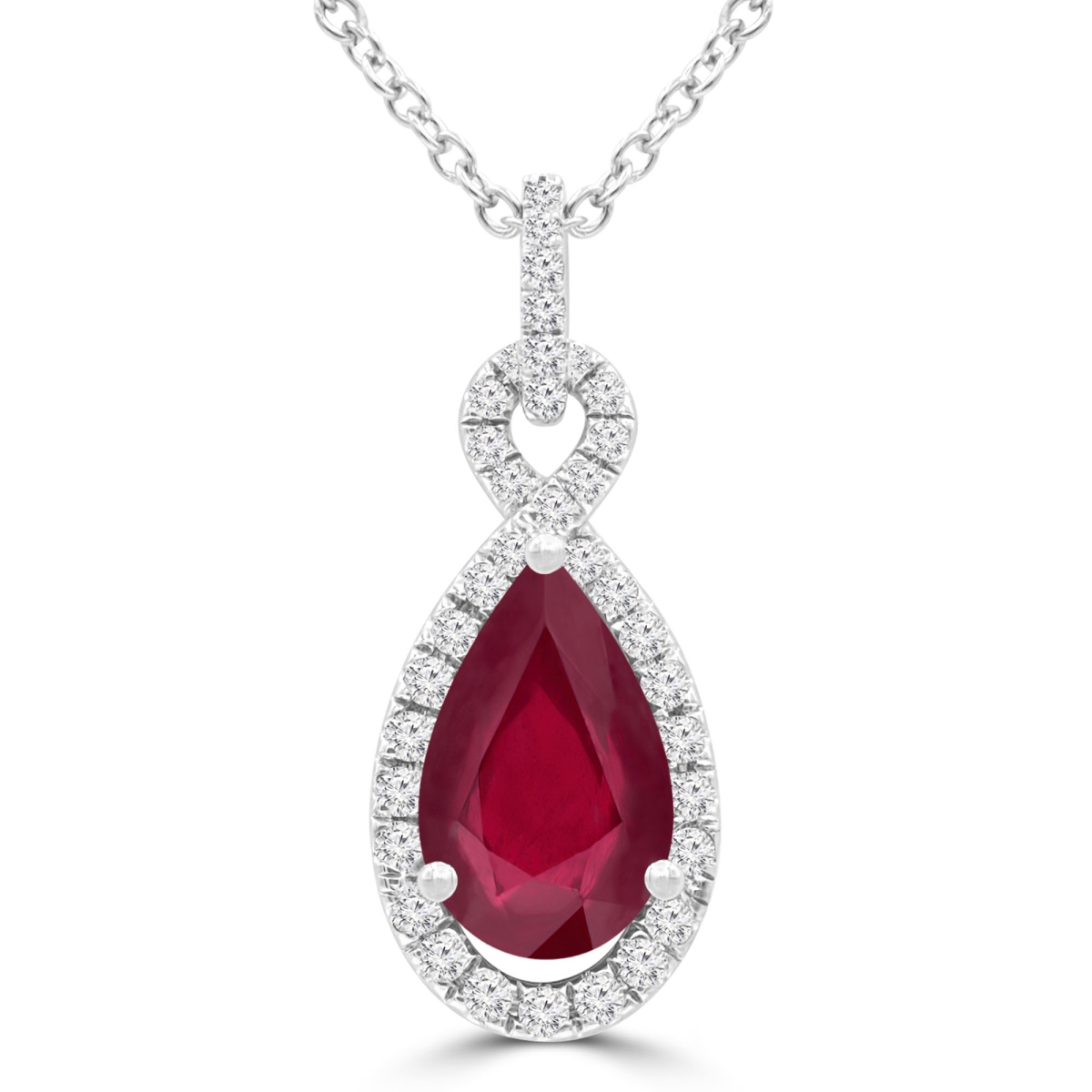 Picture of Majesty Diamonds MDR220146 1.8 CTW Pear Red Ruby Infinity Halo Pendant Necklace in 14K White Gold