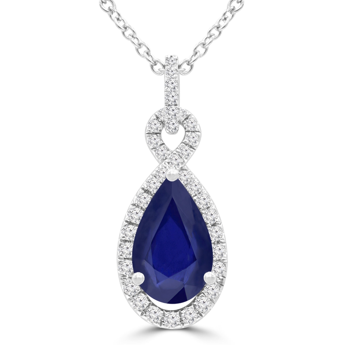 Picture of Majesty Diamonds MDR220147 1.4 CTW Pear Blue Sapphire Infinity Halo Pendant Necklace in 14K White Gold