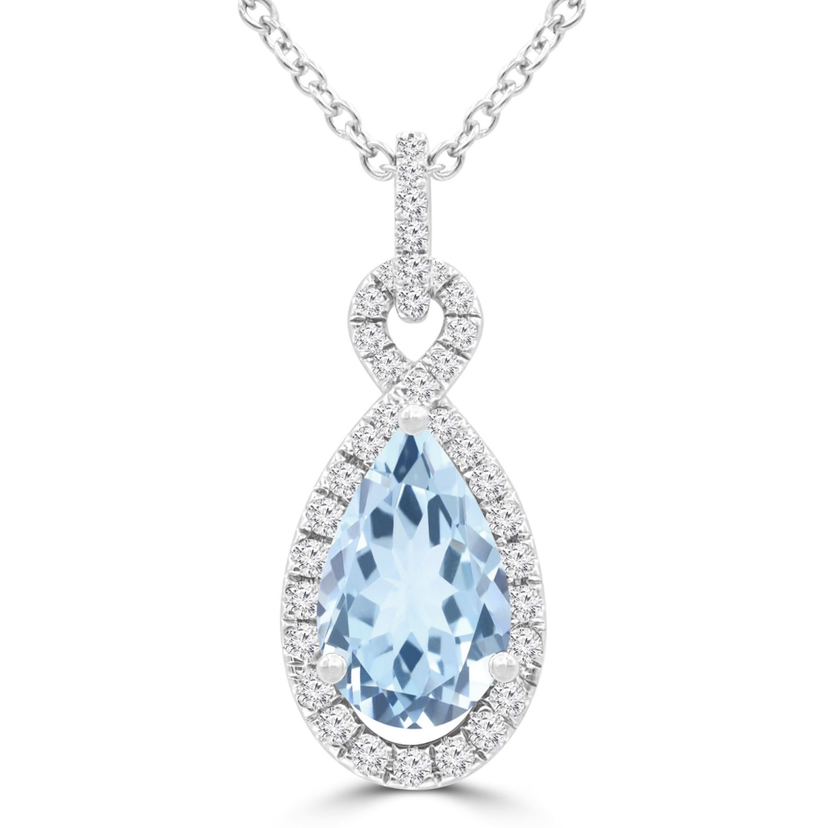 Picture of Majesty Diamonds MDR220148 1.9 CTW Pear Blue Topaz Infinity Halo Pendant Necklace in 14K White Gold