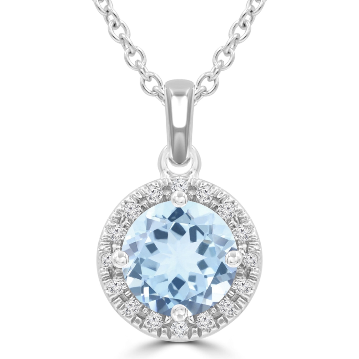 Picture of Majesty Diamonds MDR220191 1.1 CTW Round Blue Topaz Halo Pendant Necklace in 14K White Gold