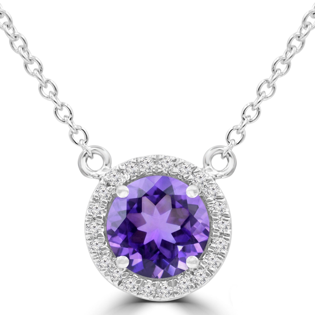 Picture of Majesty Diamonds MDR220192 0.63 CTW Round Purple Amethyst Halo Necklace in 14K White Gold