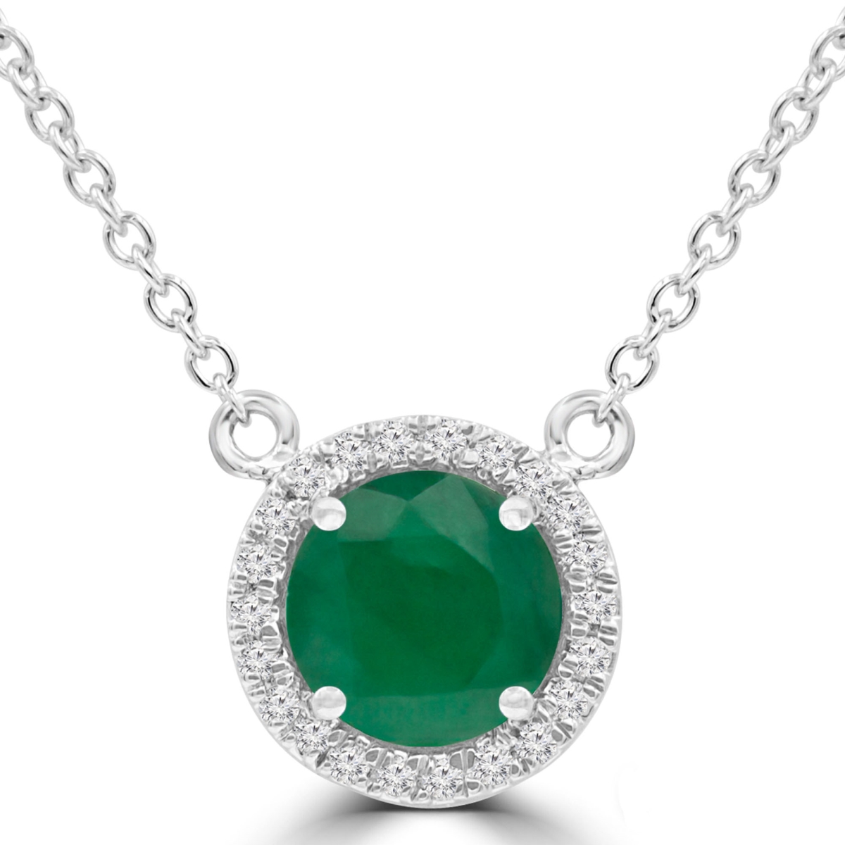Picture of Majesty Diamonds MDR220193 0.8 CTW Round Green Emerald Halo Necklace in 14K White Gold
