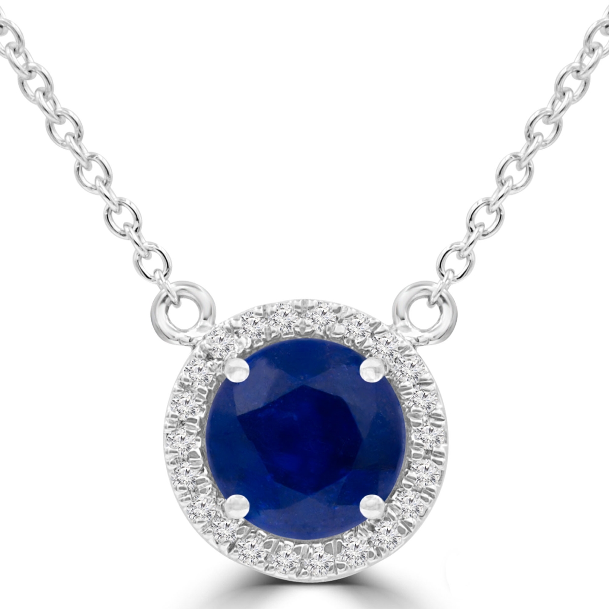 Picture of Majesty Diamonds MDR220194 1.25 CTW Round Blue Sapphire Halo Necklace in 14K White Gold