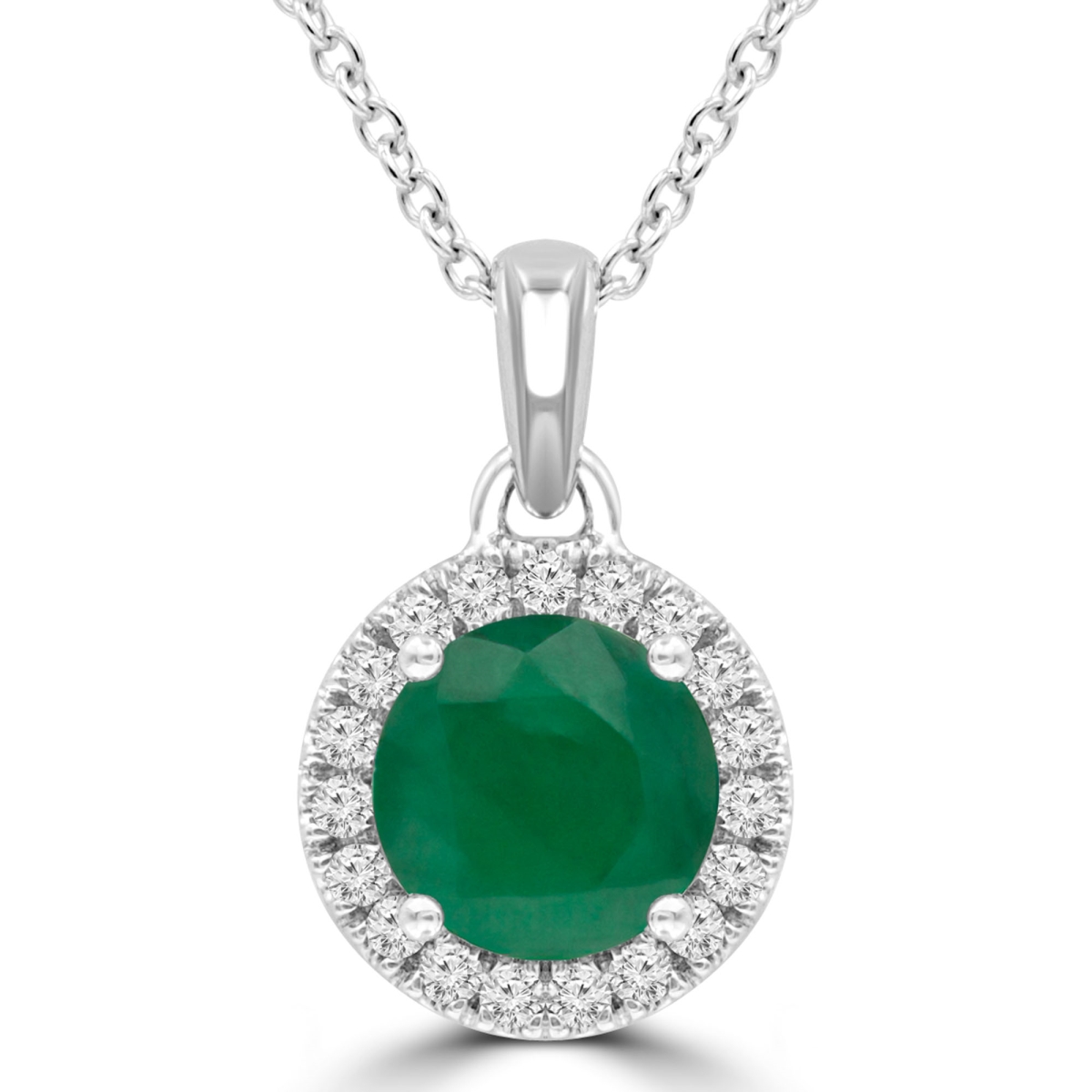 Picture of Majesty Diamonds MDR220195 0.8 CTW Round Green Emerald Halo Pendant Necklace in 14K White Gold