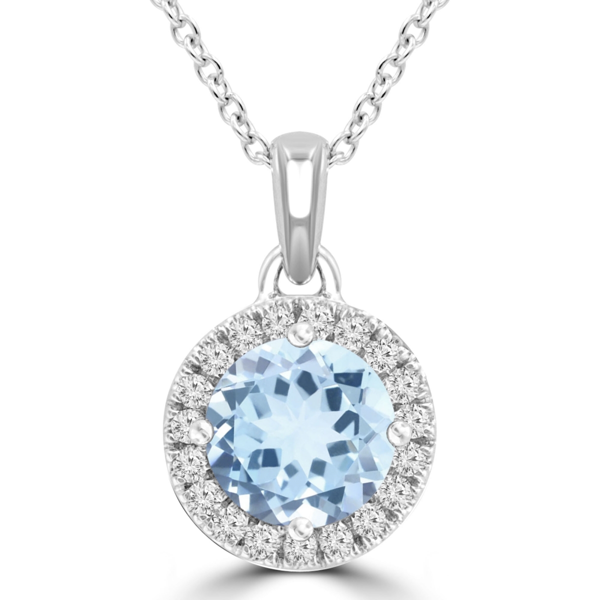 Picture of Majesty Diamonds MDR220196 1.33 CTW Round Blue Topaz Halo Pendant Necklace in 14K White Gold