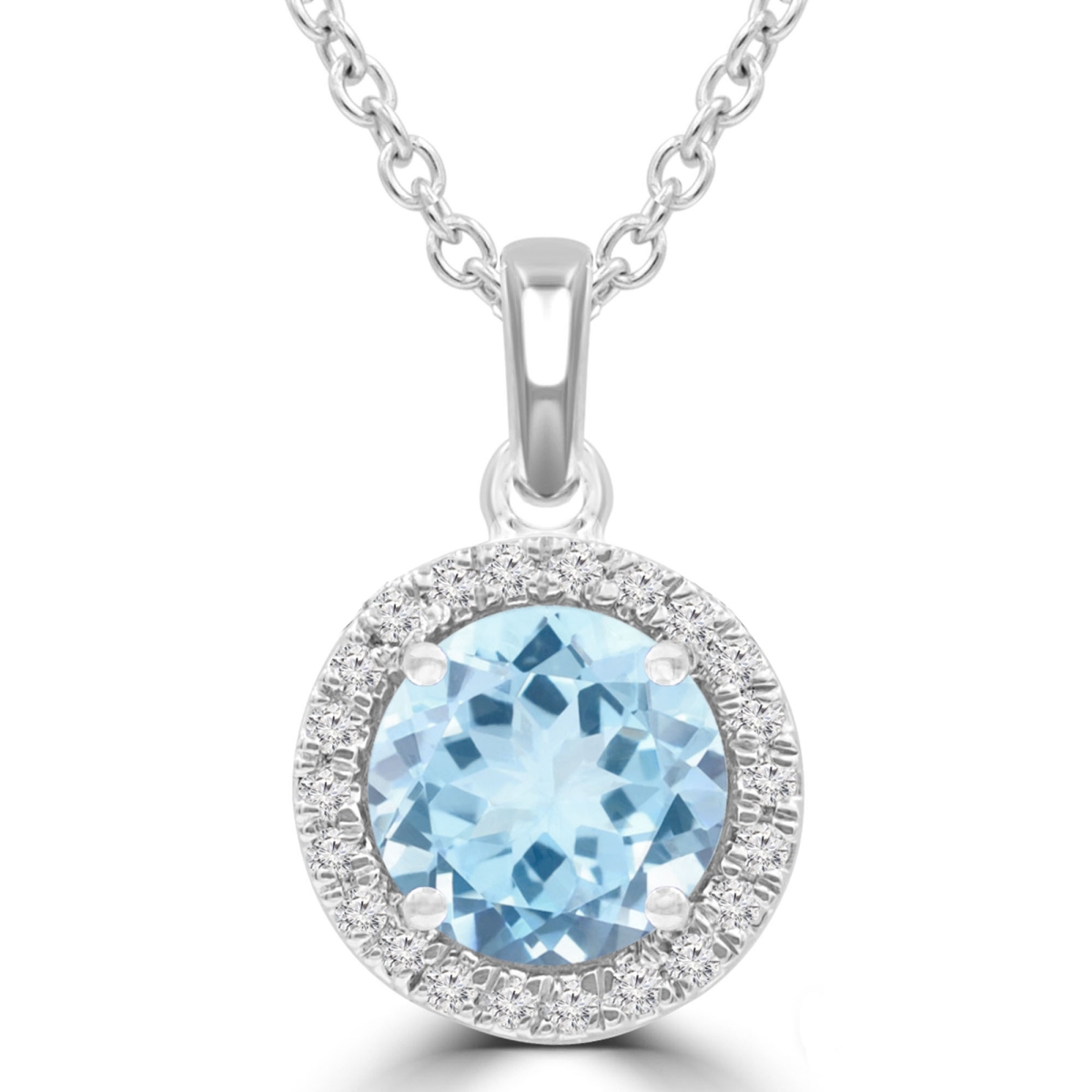 Picture of Majesty Diamonds MDR220197 1.13 CTW Round Blue Topaz Halo Pendant Necklace in 14K White Gold