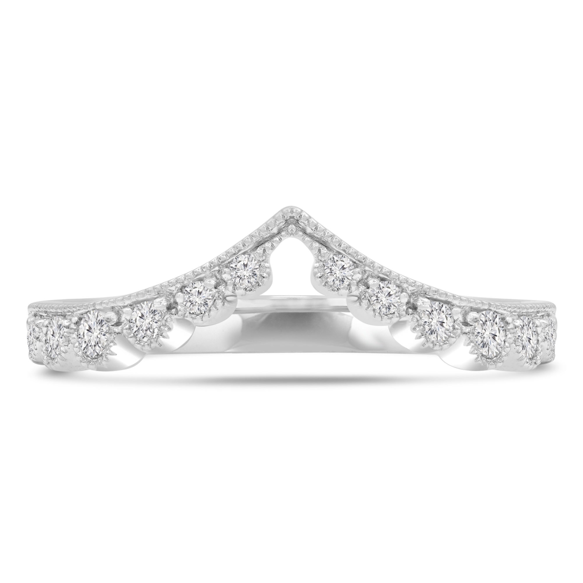0.2 CTW Round Diamond Vintage Tiara Semi-Eternity Anniversary Wedding Band Ring in 14K White Gold - Size 7