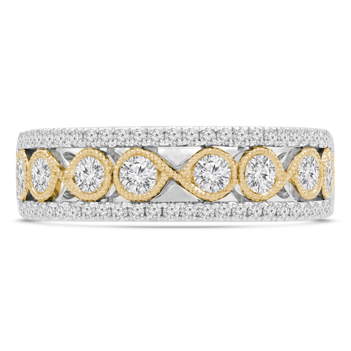 Picture of Majesty Diamonds MDR220224-4 0.67 CTW Round Diamond Vintage Infinity Semi-Eternity Anniversary Wedding Band Ring in 14K Two-Tone Gold - Size 4