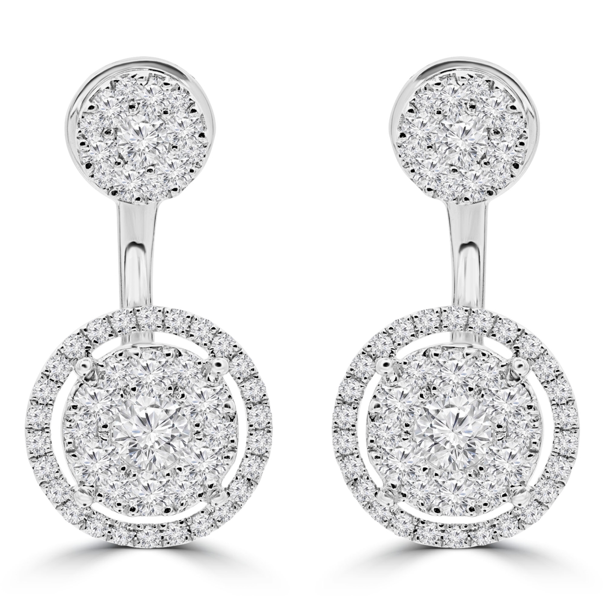 1.2 CTW Round Diamond 2-In-1 Stud & Halo Drop & Dangle Earrings in 18K White Gold -  Great Gems, GR3066197