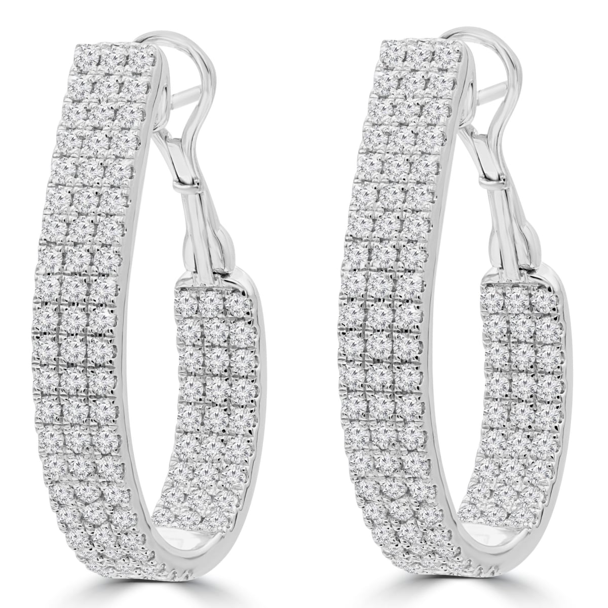 2.33 CTW Round Diamond Three-Row Inside Outside Hoop Earrings in 18K White Gold