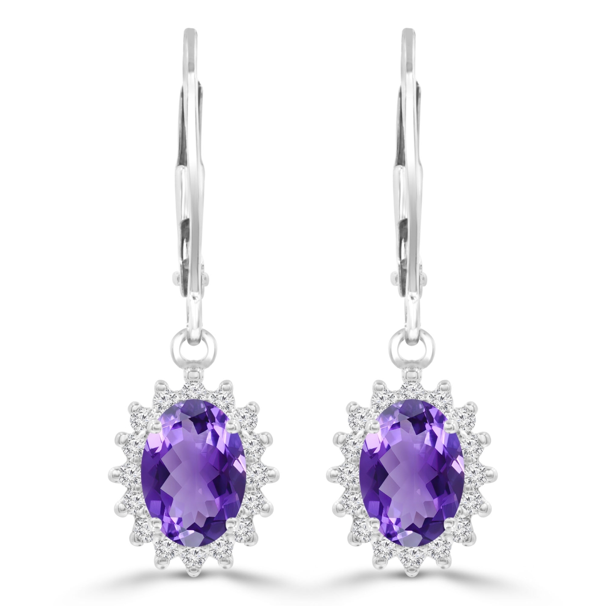 MDR220054 1.8 CTW Oval Purple Amethyst Diamond Oval Halo Drop & Dangle Earrings in 14K White Gold