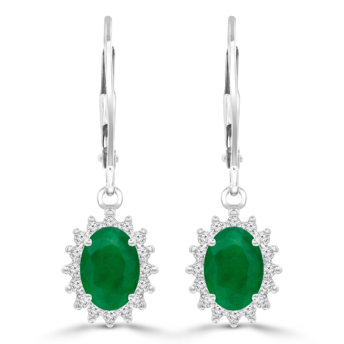 1.9 CTW Oval Green Emerald Oval Halo Drop & Dangle Earrings in 14K White Gold
