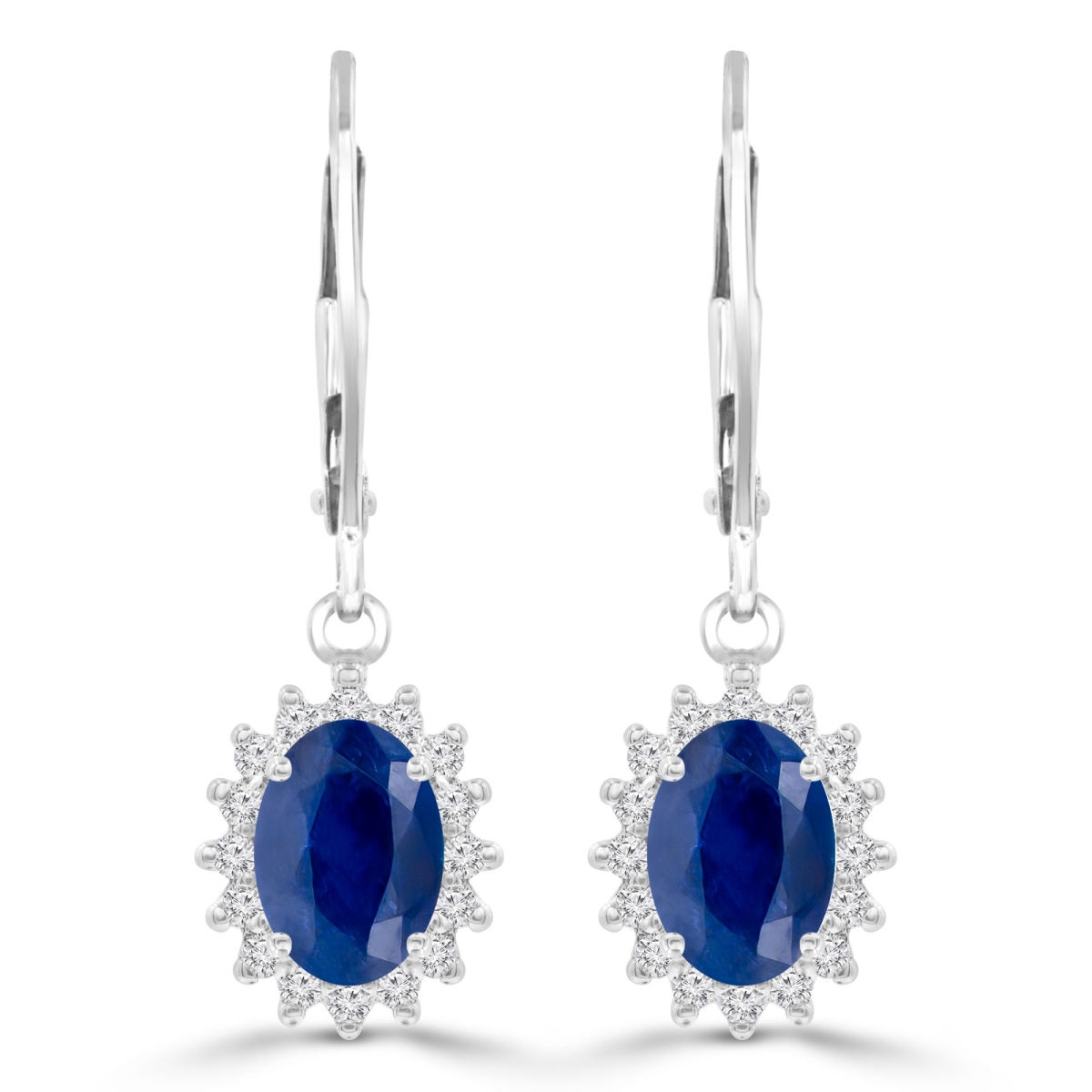 MDR220057 2.67 CTW Oval Blue Sapphire Oval Halo Drop & Dangle Earrings in 14K White Gold