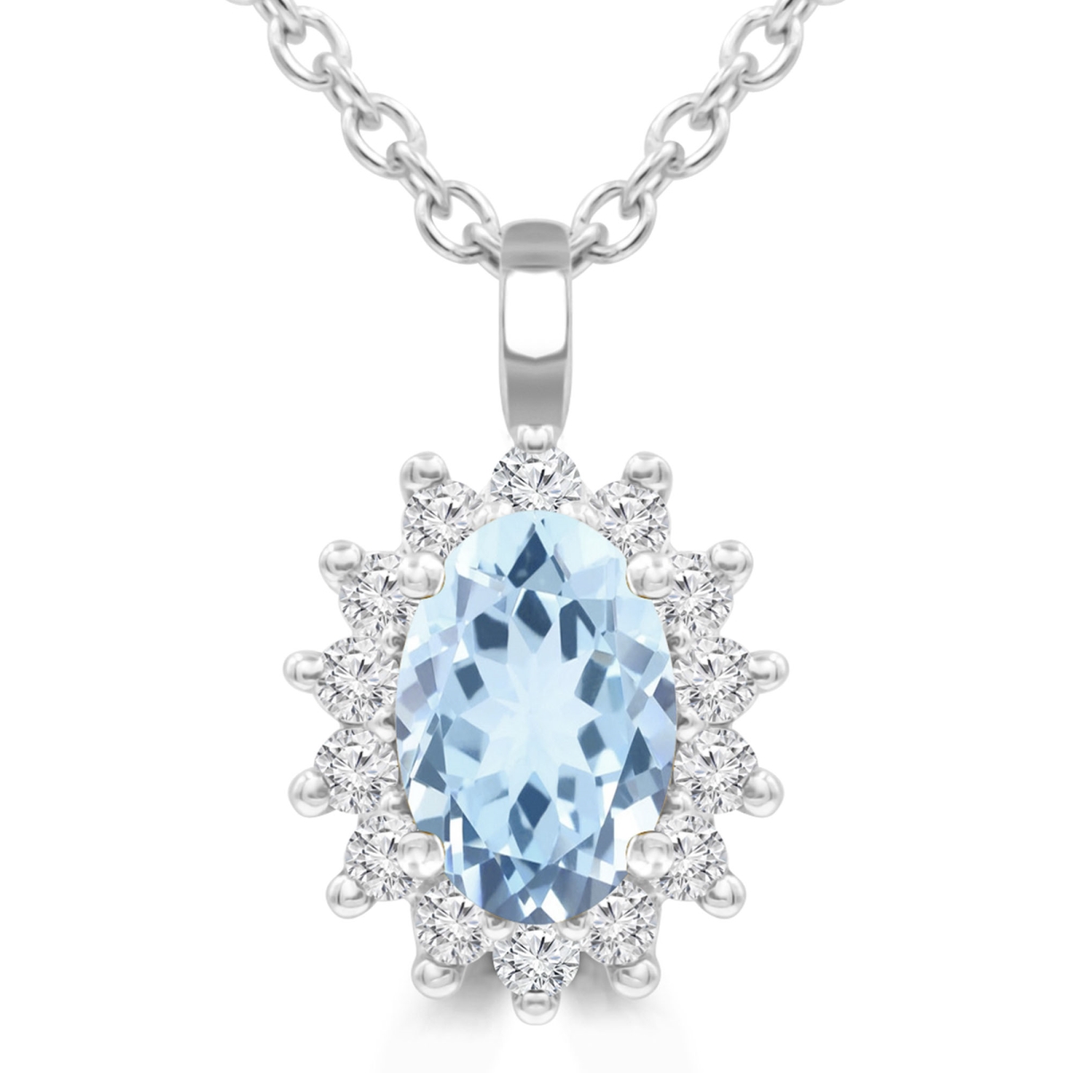 Picture of Majesty Diamonds MDR220133 0.67 CTW Oval Blue Topaz Floral Halo Pendant Necklace in 14K White Gold