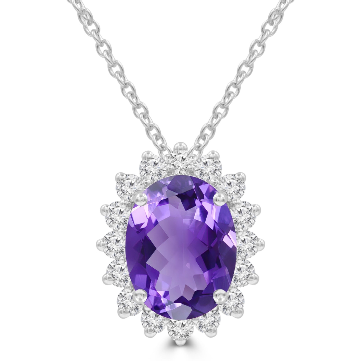 Picture of Majesty Diamonds MDR220134 2.88 CTW Oval Purple Amethyst Oval Floral Halo Pendant Necklace in 14K White Gold