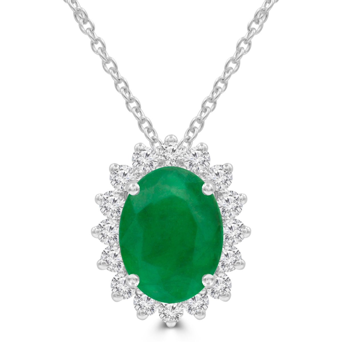Picture of Majesty Diamonds MDR220135 2.6 CTW Oval Green Emerald Oval Floral Halo Pendant Necklace in 14K White Gold