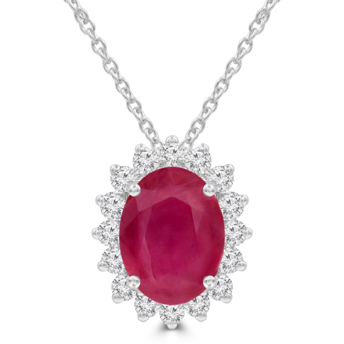 Picture of Majesty Diamonds MDR220136 4.05 CTW Oval Red Ruby Oval Floral Halo Pendant Necklace in 14K White Gold