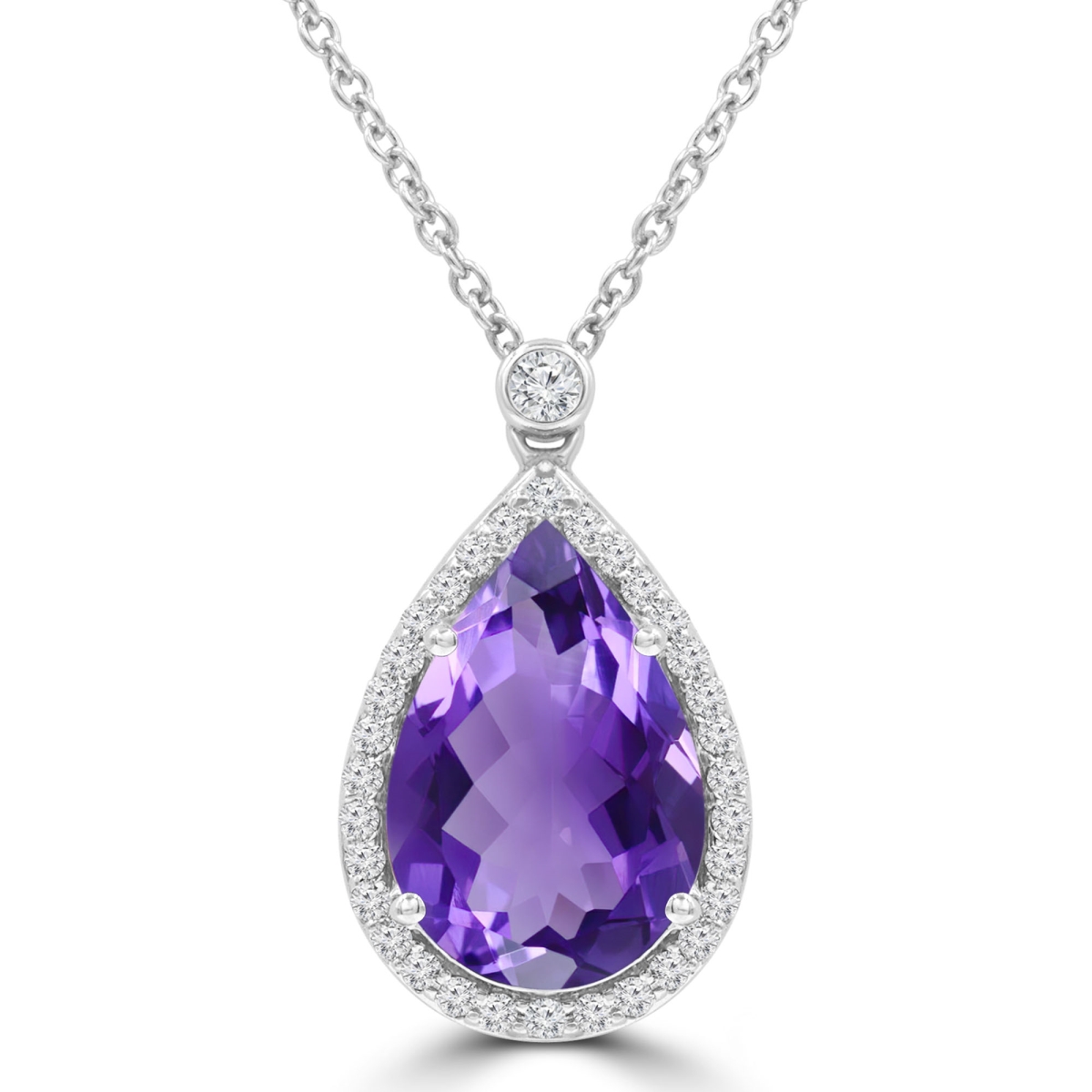 Picture of Majesty Diamonds MDR220174 2.5 CTW Pear Purple Amethyst Pear Halo Pendant Necklace in 14K White Gold