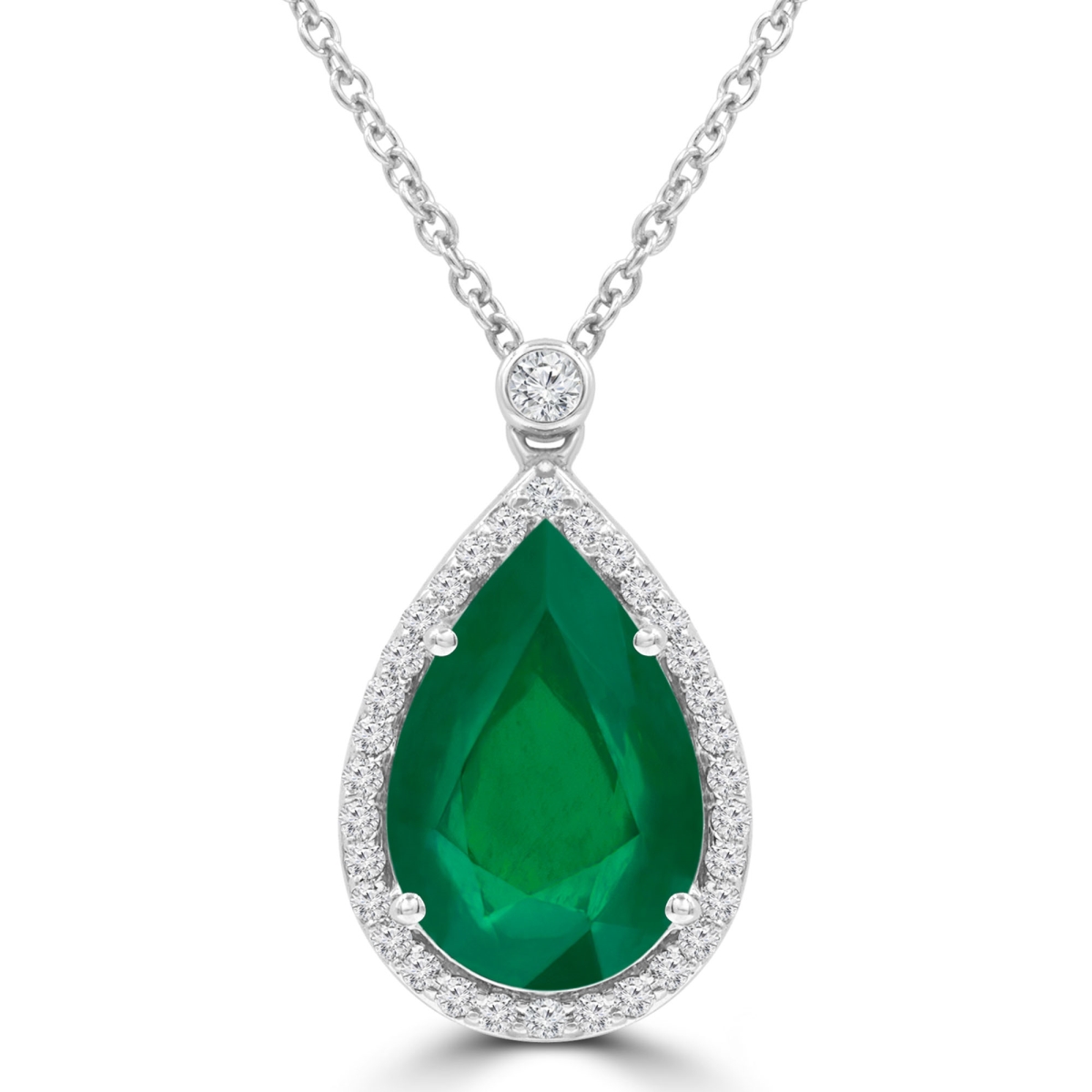 Picture of Majesty Diamonds MDR220175 3.5 CTW Pear Green Emerald Pear Halo Pendant Necklace in 14K White Gold