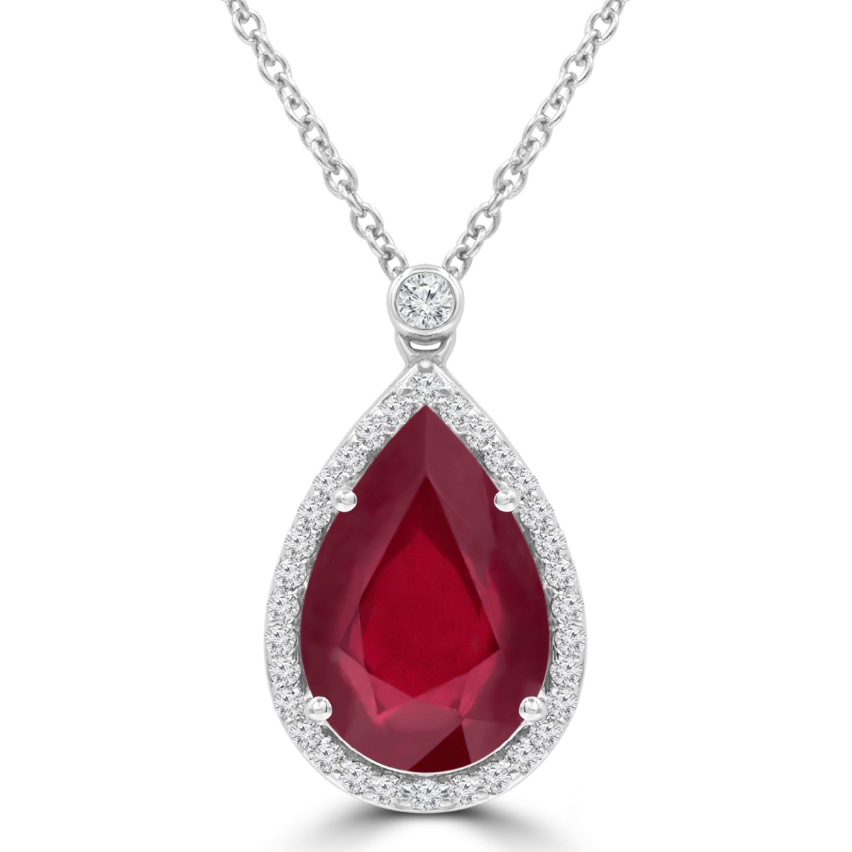Picture of Majesty Diamonds MDR220176 4.2 CTW Pear Red Ruby Pear Halo Pendant Necklace in 14K White Gold