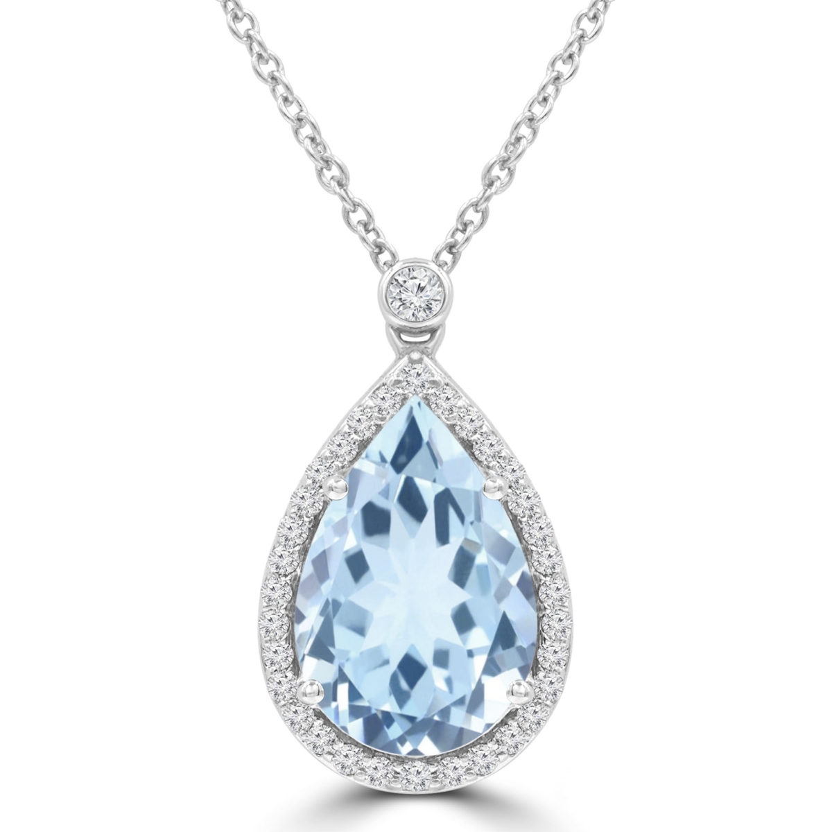 Picture of Majesty Diamonds MDR220178 3.1 CTW Pear Blue Topaz Pear Halo Pendant Necklace in 14K White Gold