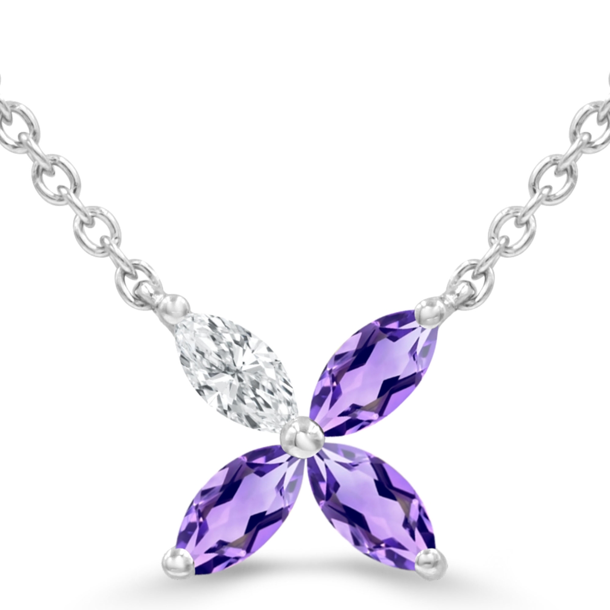 Picture of Majesty Diamonds MDR220179 0.33 CTW Marquise Purple Amethyst Floral Necklace in 14K White Gold