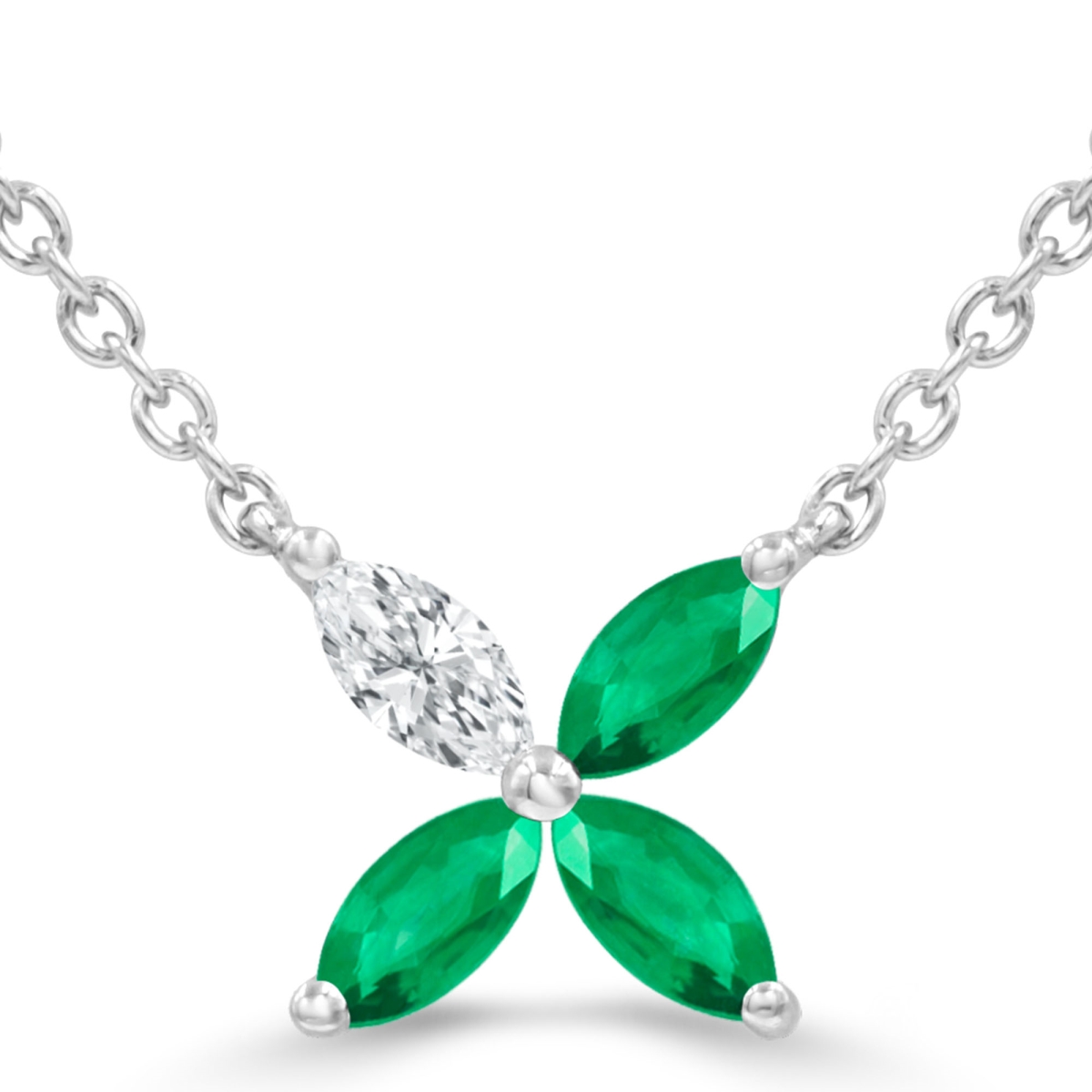 Picture of Majesty Diamonds MDR220180 0.33 CTW Marquise Green Emerald Floral Necklace in 14K White Gold