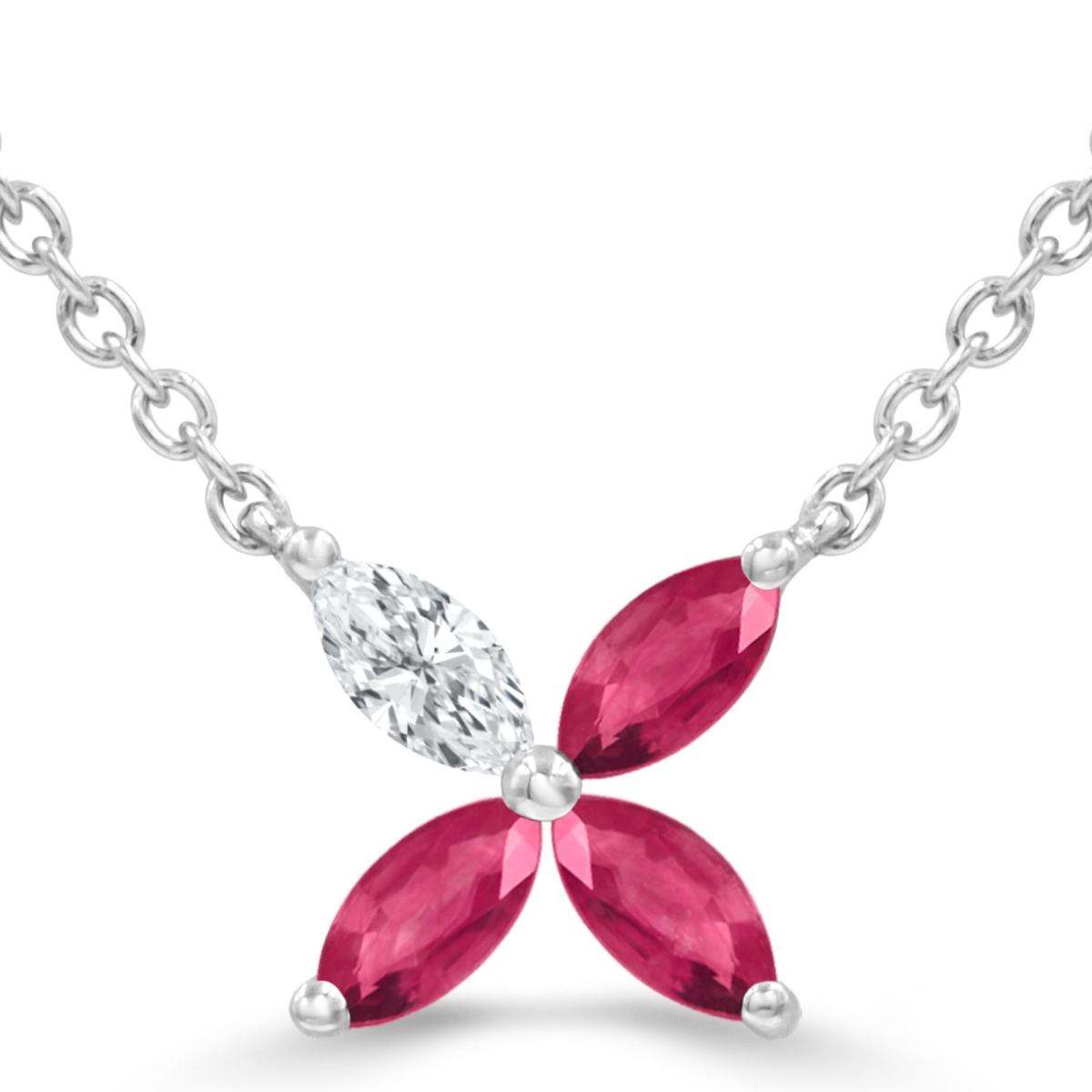 Picture of Majesty Diamonds MDR220181 0.38 CTW Marquise Red Ruby Floral Necklace in 14K White Gold