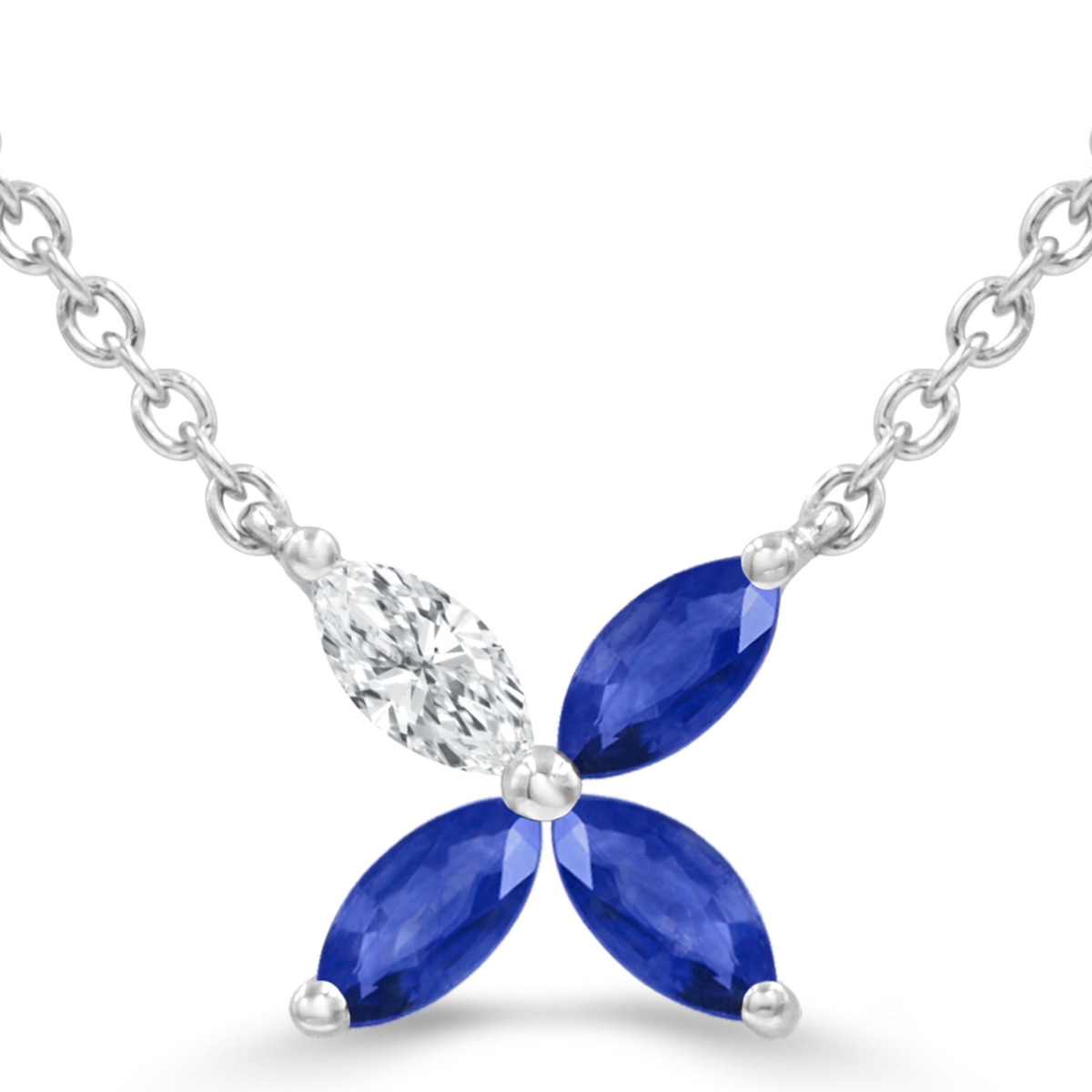 Picture of Majesty Diamonds MDR220182 0.4 CTW Marquise Blue Sapphire Floral Necklace in 14K White Gold