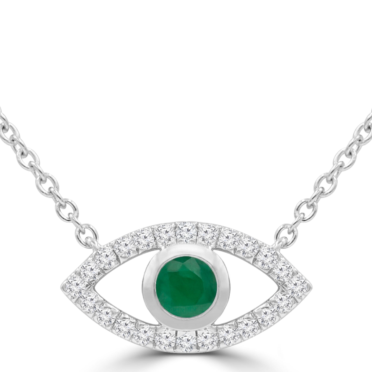 Picture of Majesty Diamonds MDR220165 0.33 CTW Round Green Emerald Evil Eye Marquise Halo Necklace in 14K White Gold