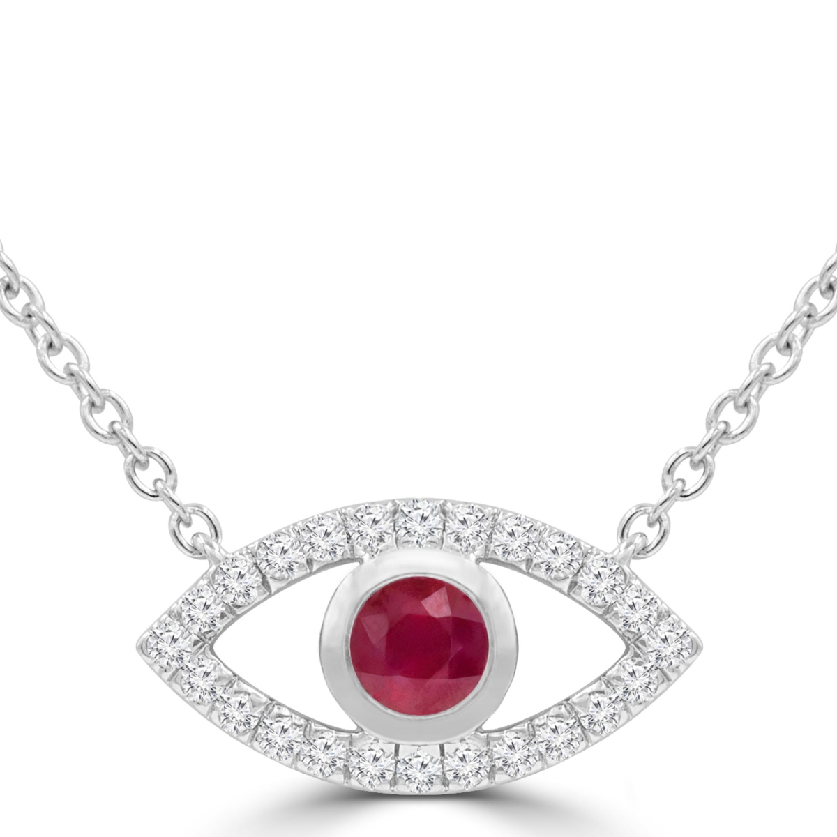 Picture of Majesty Diamonds MDR220166 0.4 CTW Round Red Ruby Evil Eye Marquise Halo Necklace in 14K White Gold