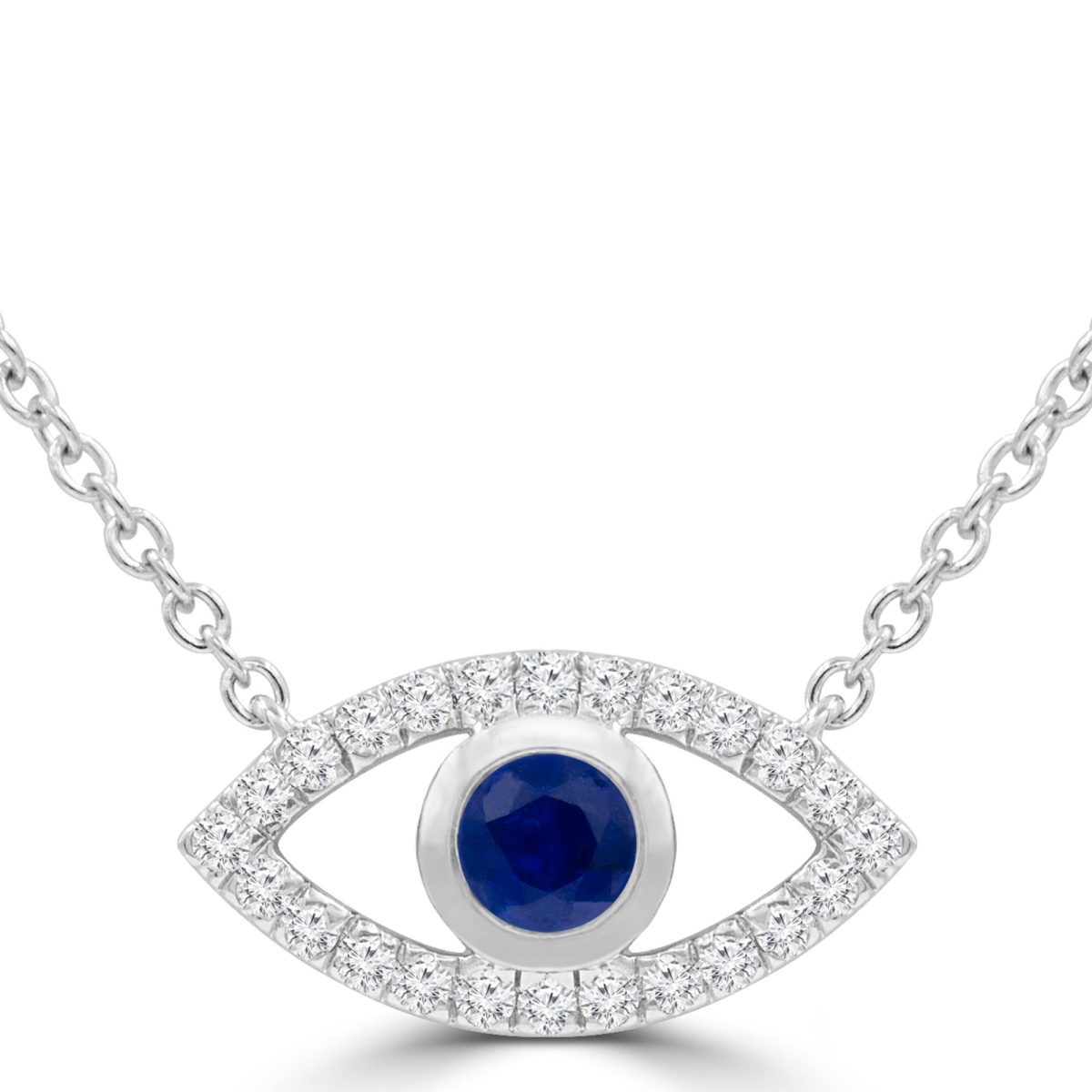 Picture of Majesty Diamonds MDR220167 0.38 CTW Round Blue Sapphire Evil Eye Marquise Halo Necklace in 14K White Gold