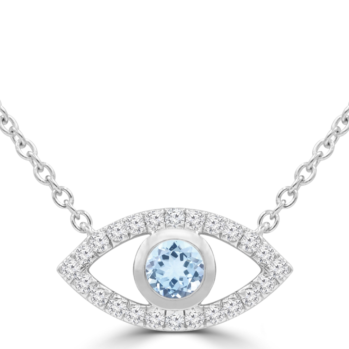 Picture of Majesty Diamonds MDR220168 0.38 CTW Round Blue Topaz Evil Eye Marquise Halo Necklace in 14K White Gold