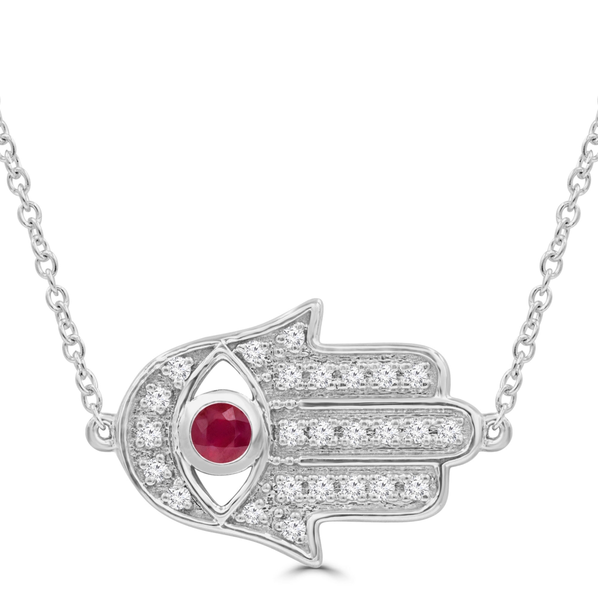 Picture of Majesty Diamonds MDR220171 0.25 CTW Round Red Ruby Hamsa Necklace in 14K White Gold